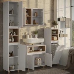 Badmöbel-Set Elnor Weiß/Eiche 4 Teile Vicco