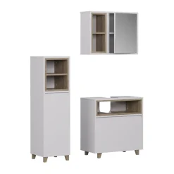 Badmöbel-Set Elnor Weiß/Eiche 3 Teile mit Midischrank Vicco