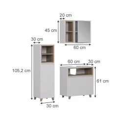 Badmöbel-Set Elnor Weiß/Eiche 3 Teile mit Midischrank Vicco
