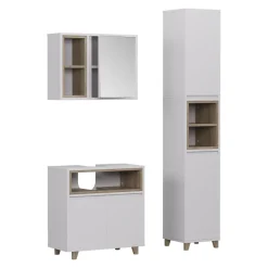 Badmöbel-Set Elnor Weiß/Eiche 3 Teile mit Hochschrank Vicco