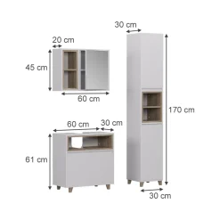 Badmöbel-Set Elnor Weiß/Eiche 3 Teile mit Hochschrank Vicco