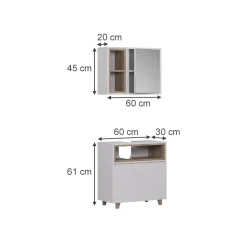 Badmöbel-Set Elnor Weiß/Eiche mit Spiegelschrank und Unterschrank Vicco