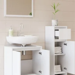 Badmöbel-Set Emma Weiß 3 Teile, mit Midischrank Vicco