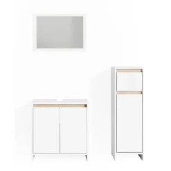 Badmöbel-Set Emma Weiß/Sonoma 3 Teile, mit Midischrank Vicco