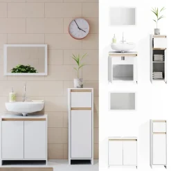 Badmöbel-Set Emma Weiß/Sonoma 3 Teile, mit Midischrank Vicco