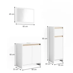 Badmöbel-Set Emma Weiß/Sonoma 3 Teile, mit Midischrank Vicco