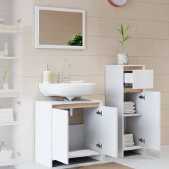 Badmöbel-Set Emma Weiß/Sonoma 3 Teile, mit Midischrank Vicco