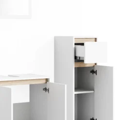 Badmöbel-Set Emma Weiß/Sonoma 3 Teile, mit Midischrank Vicco