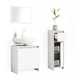 Badmöbel-Set Emma Weiß/Sonoma 3 Teile, mit Midischrank Vicco