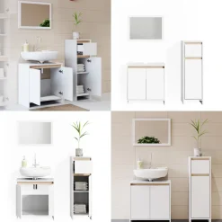 Badmöbel-Set Emma Weiß/Sonoma 3 Teile, mit Midischrank Vicco