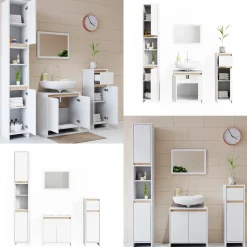 Badmöbel-Set Emma Weiß/Sonoma 4 Teile Vicco