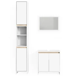 Badmöbel-Set Emma Weiß/Sonoma 3 Teile, mit Hochschrank Vicco