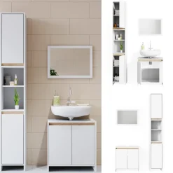 Badmöbel-Set Emma Weiß/Sonoma 3 Teile, mit Hochschrank Vicco