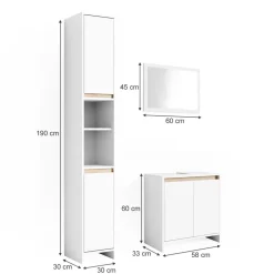 Badmöbel-Set Emma Weiß/Sonoma 3 Teile, mit Hochschrank Vicco