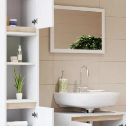 Badmöbel-Set Emma Weiß/Sonoma 3 Teile, mit Hochschrank Vicco