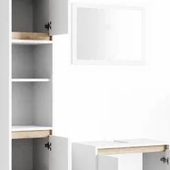 Badmöbel-Set Emma Weiß/Sonoma 3 Teile, mit Hochschrank Vicco