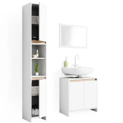 Badmöbel-Set Emma Weiß/Sonoma 3 Teile, mit Hochschrank Vicco