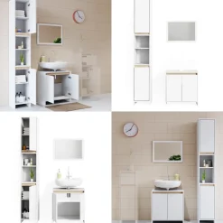 Badmöbel-Set Emma Weiß/Sonoma 3 Teile, mit Hochschrank Vicco