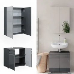 Badmöbel-Set Fredd Anthrazit Hochglanz 2 Teile Vicco