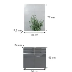 Badmöbel-Set Fredd Anthrazit Hochglanz 2 Teile Vicco