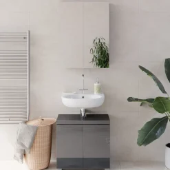 Badmöbel-Set Fredd Anthrazit Hochglanz 2 Teile Vicco