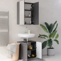 Badmöbel-Set Fredd Anthrazit Hochglanz 2 Teile Vicco