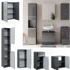 Badmöbel-Set Fredd Anthrazit Hochglanz 5 Teile Vicco