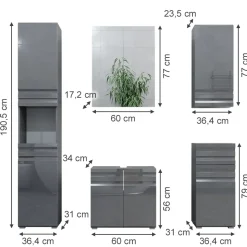 Badmöbel-Set Fredd Anthrazit Hochglanz 5 Teile Vicco
