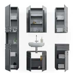 Badmöbel-Set Fredd Anthrazit Hochglanz 5 Teile Vicco