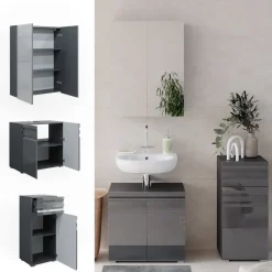 Badmöbel-Set Fredd Anthrazit Hochglanz 3 Teile Vicco