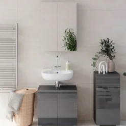 Badmöbel-Set Fredd Anthrazit Hochglanz 3 Teile Vicco