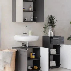 Badmöbel-Set Fredd Anthrazit Hochglanz 3 Teile Vicco