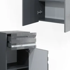 Badmöbel-Set Fredd Anthrazit Hochglanz 3 Teile Vicco