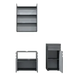 Badmöbel-Set Fredd Anthrazit Hochglanz 3 Teile Vicco