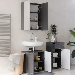Badmöbel-Set Fredd Anthrazit Hochglanz 3 Teile Vicco