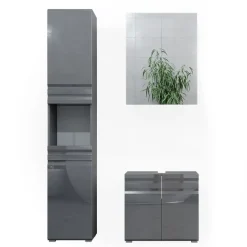 Badmöbel-Set Fredd Anthrazit Hochglanz 3 Teile, mit Hochschrank Vicco