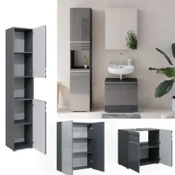 Badmöbel-Set Fredd Anthrazit Hochglanz 3 Teile, mit Hochschrank Vicco