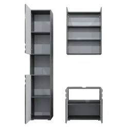 Badmöbel-Set Fredd Anthrazit Hochglanz 3 Teile, mit Hochschrank Vicco