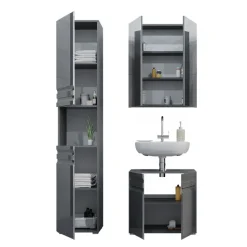 Badmöbel-Set Fredd Anthrazit Hochglanz 3 Teile, mit Hochschrank Vicco