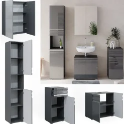 Badmöbel-Set Fredd Anthrazit Hochglanz 4 Teile Vicco