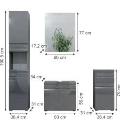 Badmöbel-Set Fredd Anthrazit Hochglanz 4 Teile Vicco