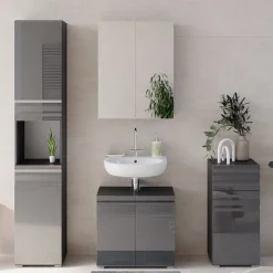 Badmöbel-Set Fredd Anthrazit Hochglanz 4 Teile Vicco