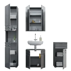 Badmöbel-Set Fredd Anthrazit Hochglanz 4 Teile Vicco