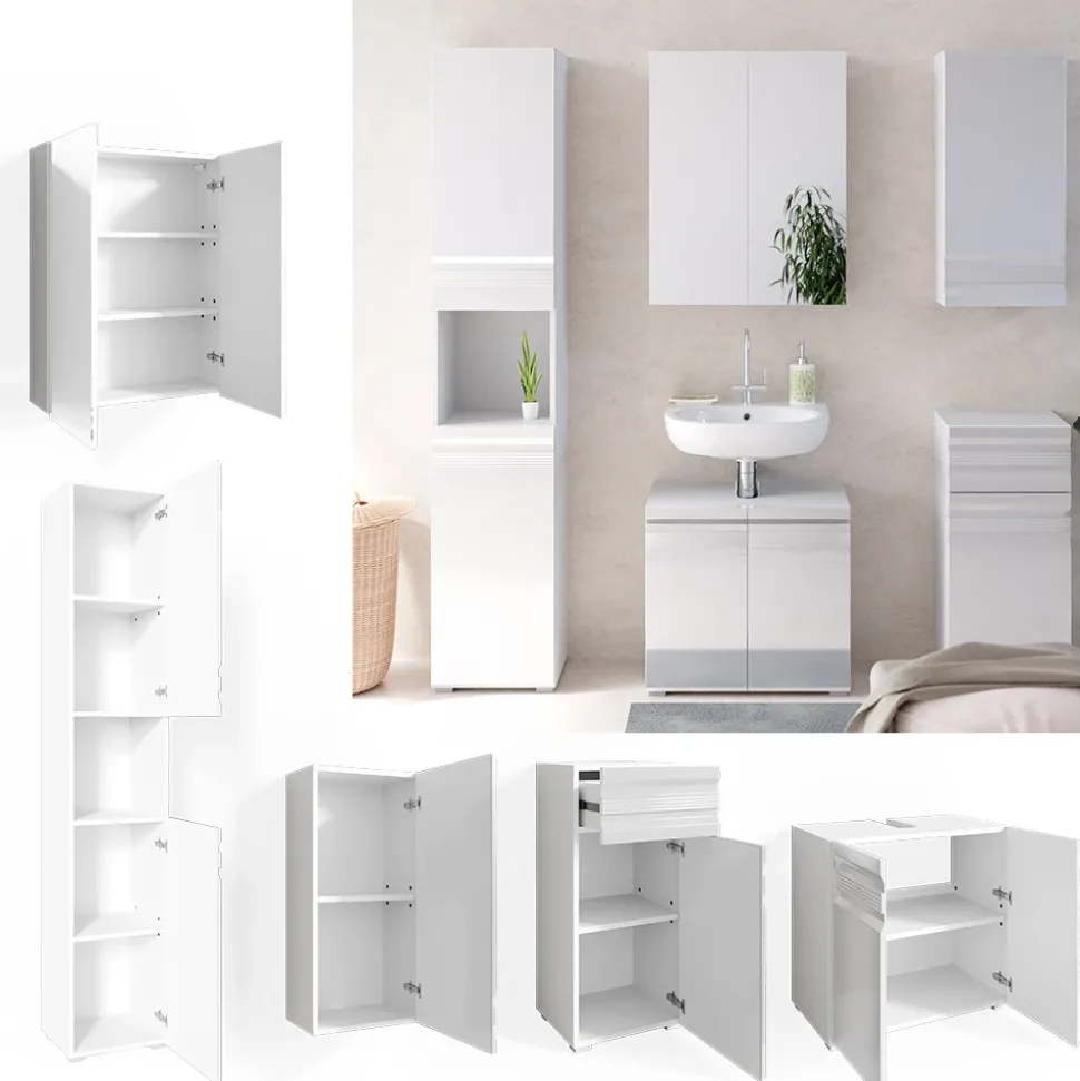 Badmöbel-Set Fredd Weiß Hochglanz 5 Teile Vicco