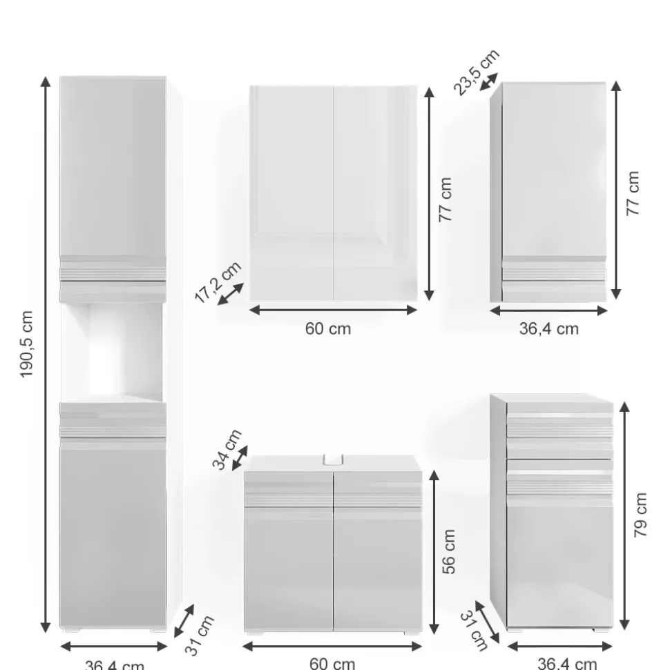 Badmöbel-Set Fredd Weiß Hochglanz 5 Teile Vicco