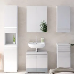 Badmöbel-Set Fredd Weiß Hochglanz 5 Teile Vicco