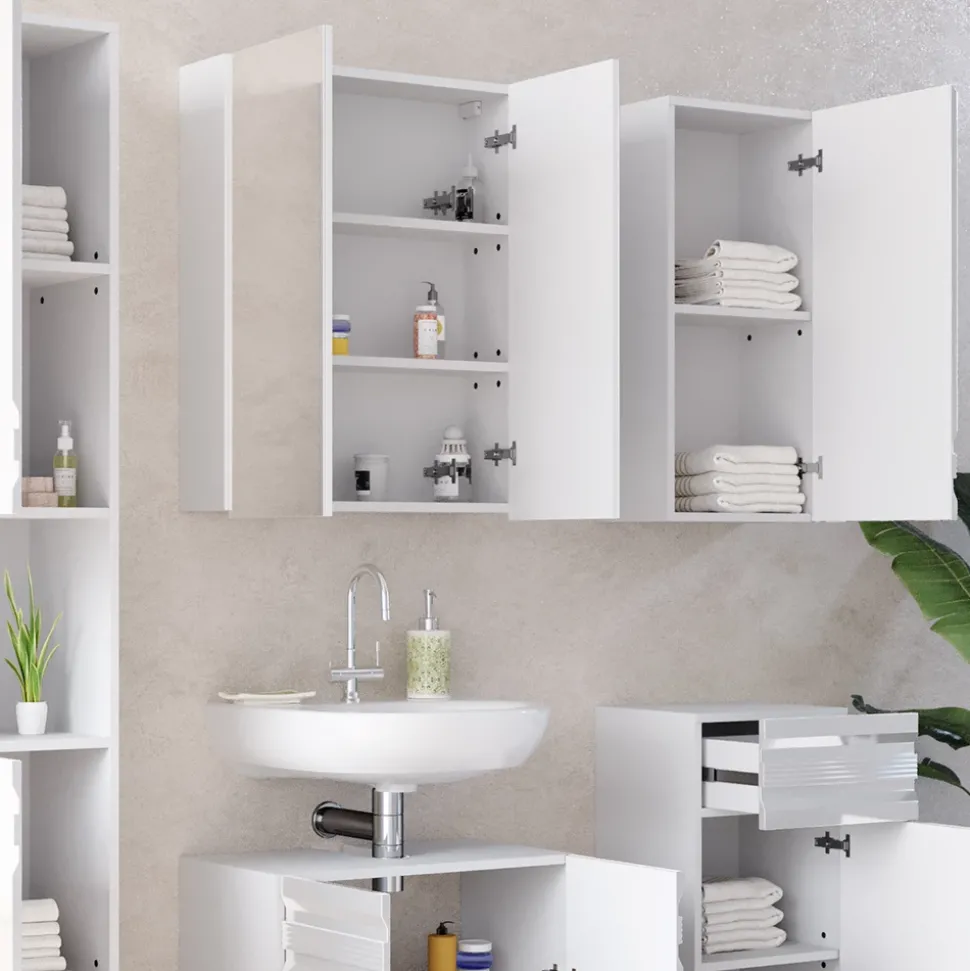 Badmöbel-Set Fredd Weiß Hochglanz 5 Teile Vicco