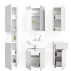 Badmöbel-Set Fredd Weiß Hochglanz 5 Teile Vicco