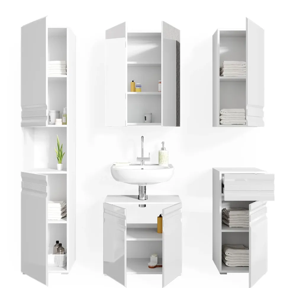 Badmöbel-Set Fredd Weiß Hochglanz 5 Teile Vicco