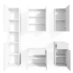 Badmöbel-Set Fredd Weiß Hochglanz 5 Teile Vicco